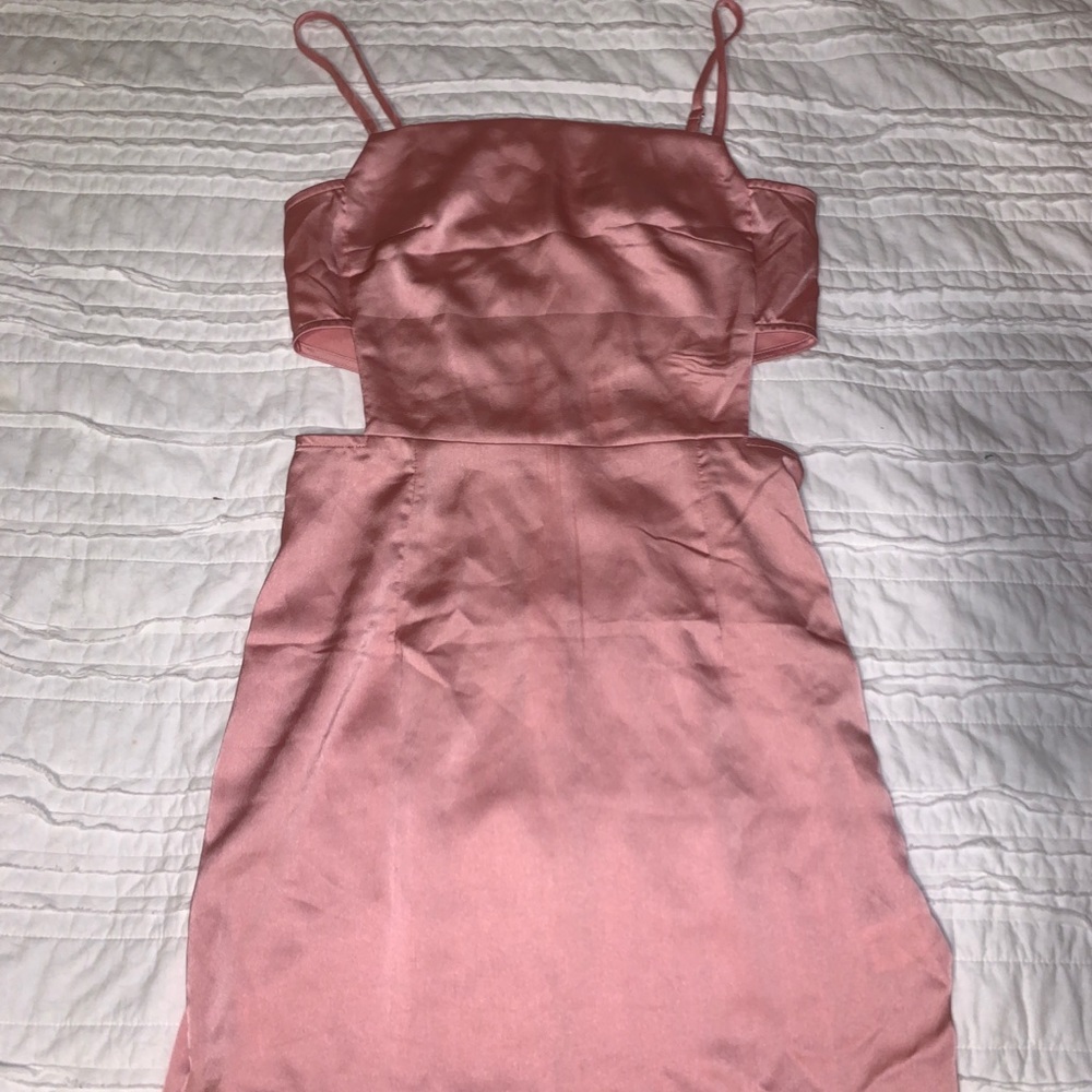 prettylittlething silk pink dress